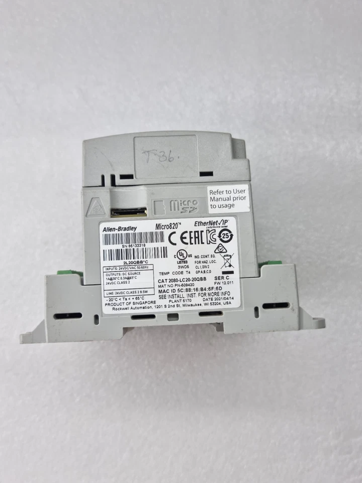 ALLEN BRADLEY MICRO820 2080-LC20-20QBB ETHERNET IP WITH 2080-SERIALISOL MODULE